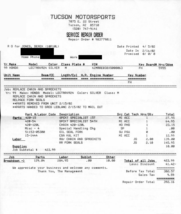 mechanic receipt